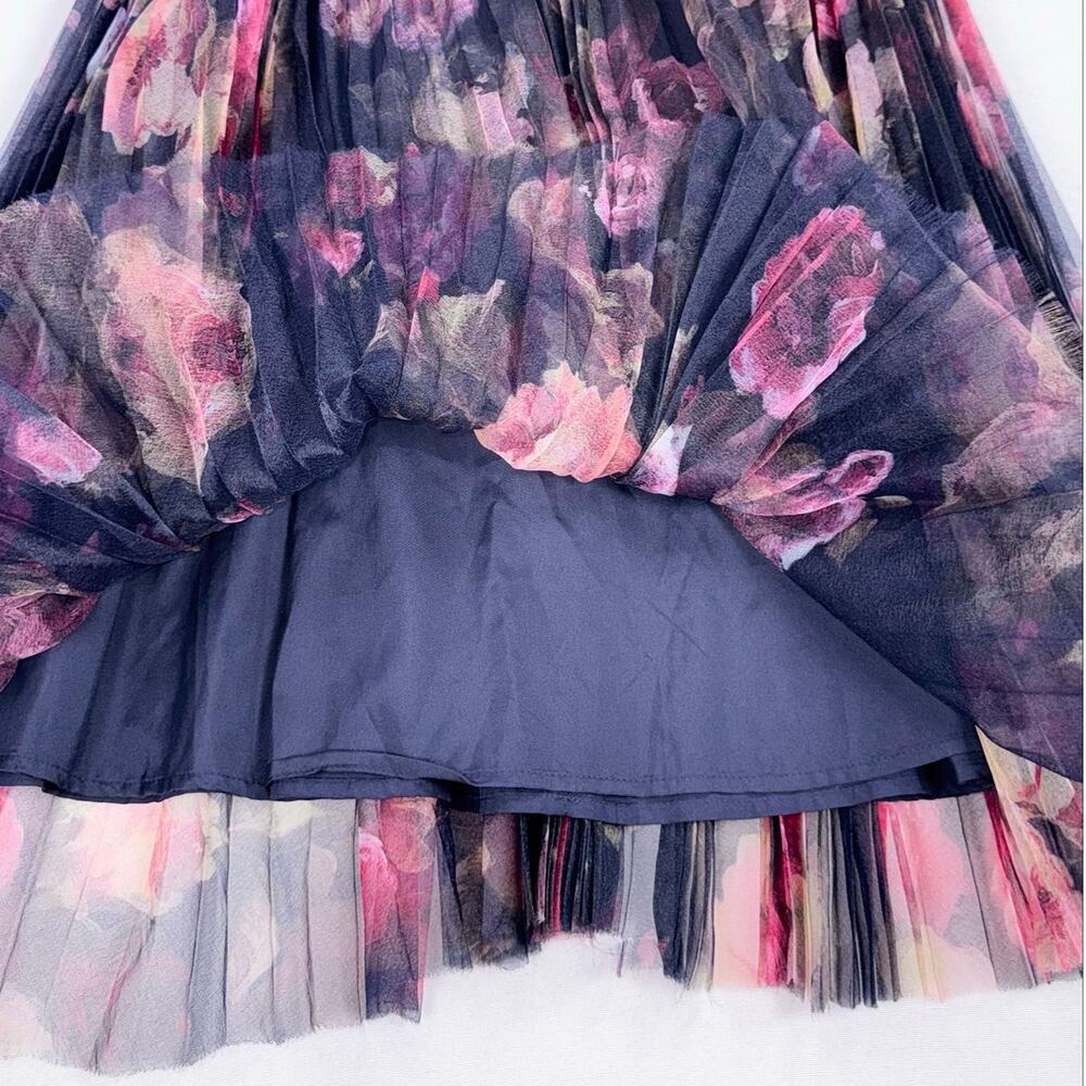 Lulus Alluring Invite Floral Pleated Bustier Midi Dress Women's Medium Navy Blue - Picture 9 of 16